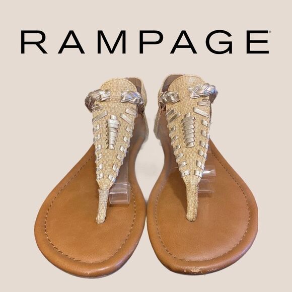 Rampage Silver Cream Woven Thong Sandals 8 - Picture 2 of 4